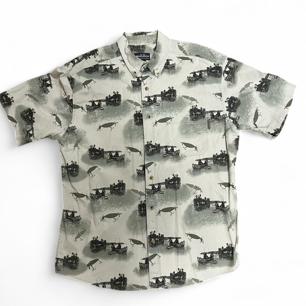 Woolrich Fishing Print Button-Up Shirt Men’s Large